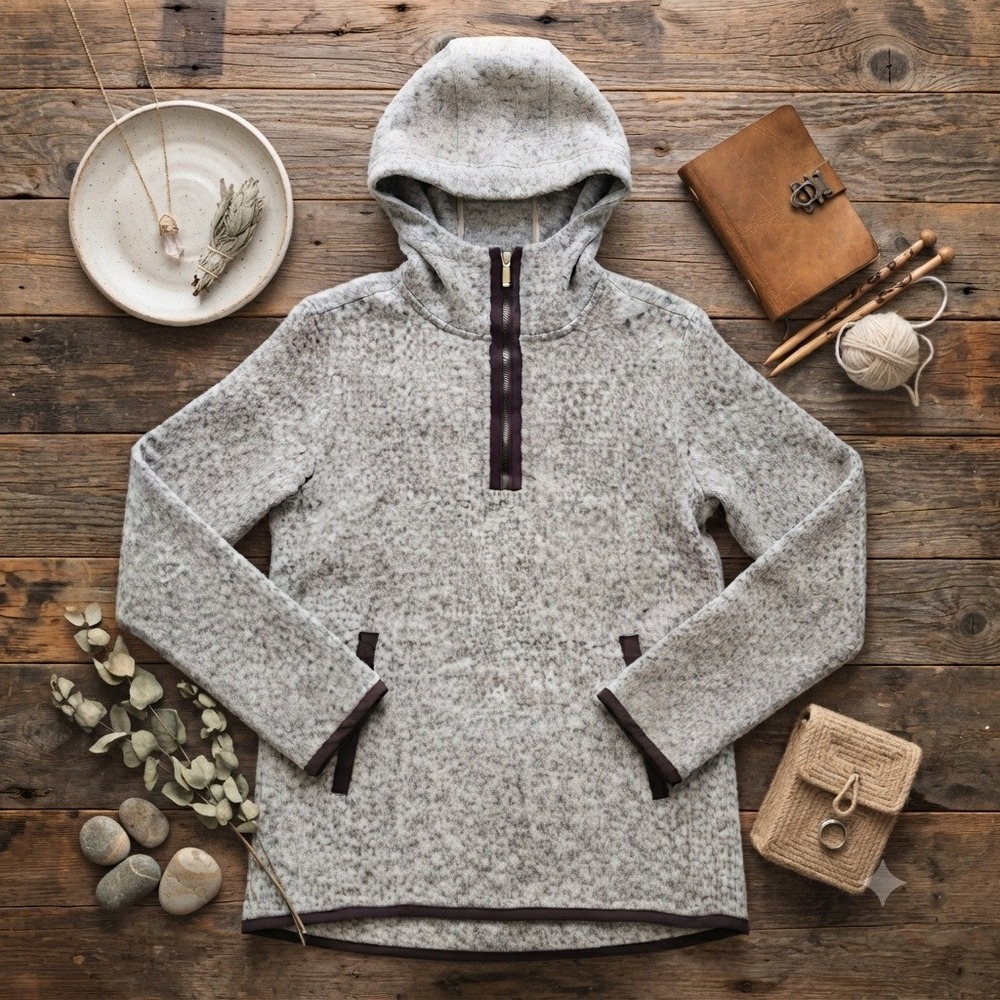 Lululemon Fleece and Thank You Pullover Hoodie Half Zip‎ Heathered Grey Size 6
